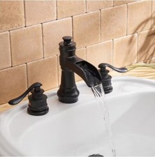 New BWE 8 in Waterfall Widespread 2-Handle Bathroom Faucet Matte Black  Drain