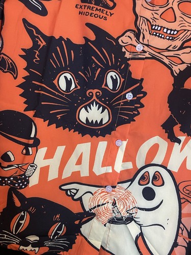 Halloween Print Button Up Unisex Shirt - Picture 3 of 5