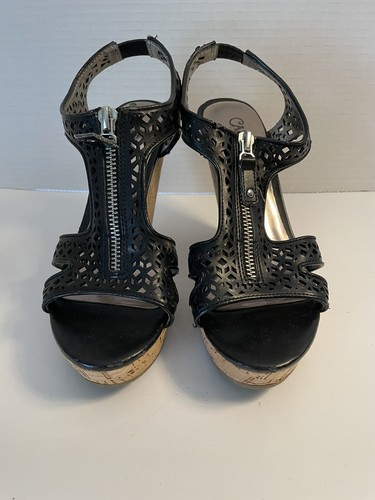 Carlo Santana Gallen Cork Open Tied Zip Front Wedge Heel Shoe 6.5 Med - Picture 3 of 7