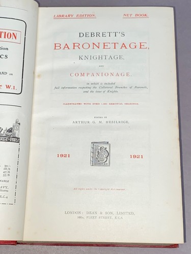 DEBRETT’S BARONETAGE, KNIGHTAGE, & COMPANIONAGE [1921] Armorial Bearings Gentry - Picture 13 of 24