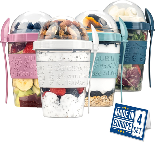 Breakfast Cups Set Take and Go Yogurt with Cereal Containers Colorful Cups 4