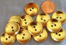12 Shiny Gold Tone Metal Buttons Concave Hollow Just Over 3/4" 19.6mm # 7467
