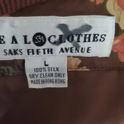 Saks Fifth Avenue Real Clothes Bomber Jacket Womens Large 100% Silk Brown Floral - Picture 11 of 11