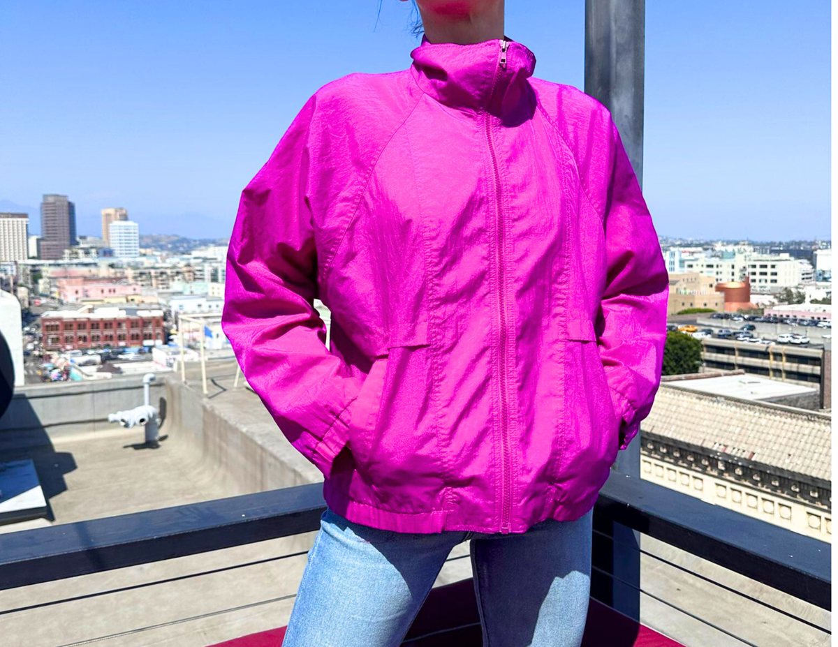 VNG 80s Windbreaker Jacket Women's Purple Elastic Cuff Full Zip