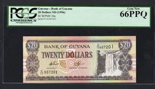 Guyana 20 Dollars ND(1996) P30e Uncirculated Graded 66