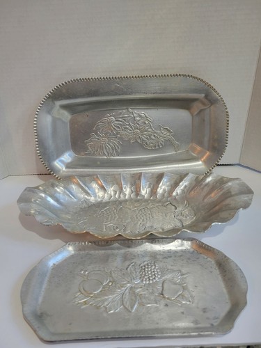 Lot Of 3 Forged Wrought Aluminum Metal Trays Everlast Farber & Shlevin World - Picture 1 of 11