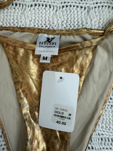 Vintage Sauvage California Gold Shimmery Leopard Print Bikini Bottoms Women’s S - Picture 3 of 10