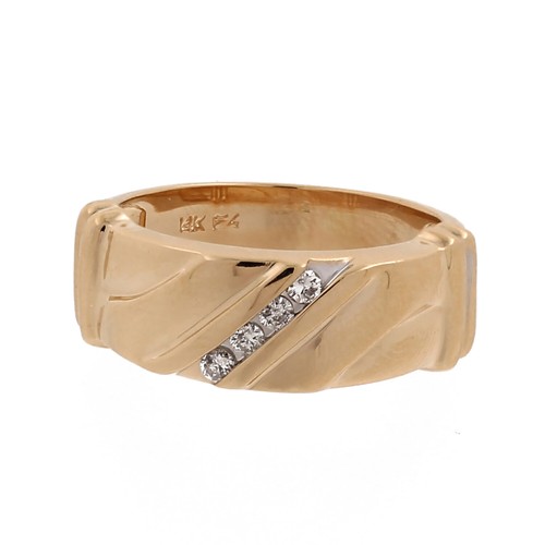 Men's Diamond Swirl Band Ring 14K Yellow Gold 0.12 TW Channel Setting SZ 7.25