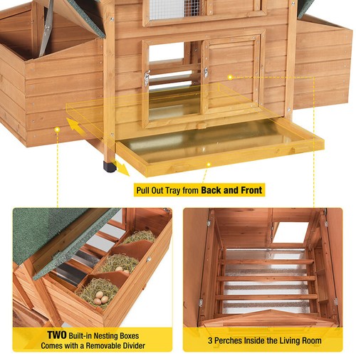 Aivituvin Wooden Chicken Coop for 2–3 Chickens, Waterproof Roof & Nesting Boxes - Picture 12 of 13