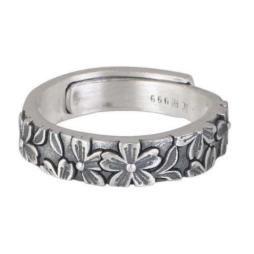 Reines 999 Feinsilber Band Herren Damen Glücksgeschenk Retro geschnitzte Blume Ring - Bild 5 von 13