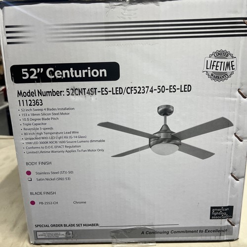 American Lighting 52” 52cnt4st-es-led Stainless Steel Ceiling Fan 1112363 - Picture 3 of 3