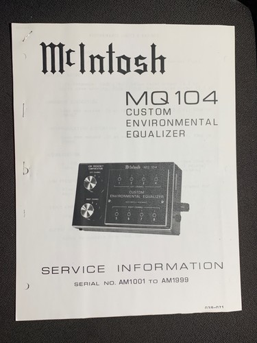 McIntosh MQ-104 Service Manual Equalizer Photocopy - Picture 1 of 3