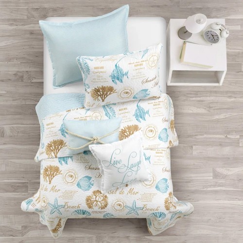 Lush Decor Harbor Life 5 Piece Reversible Quilt Set – Blue/Taupe – Twin/Twin XL - Picture 5 of 7