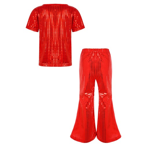 Kids Girls Suit T-shirt Outfits 80s Set Performance Elastic Waistband Jazz - Picture 40 of 70