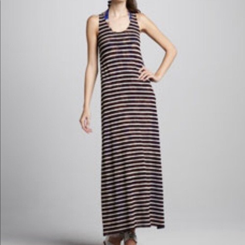 Claeson the california maxi abito nero marrone a righe taglia S/P schiena rasoio nuovo con etichette - Foto 2 di 5