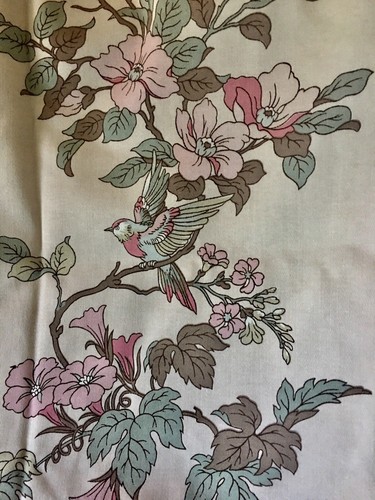 Cortina de tela de algodón medallón de pájaro floral inglés vintage ~ rosa verde - Imagen 13 de 13