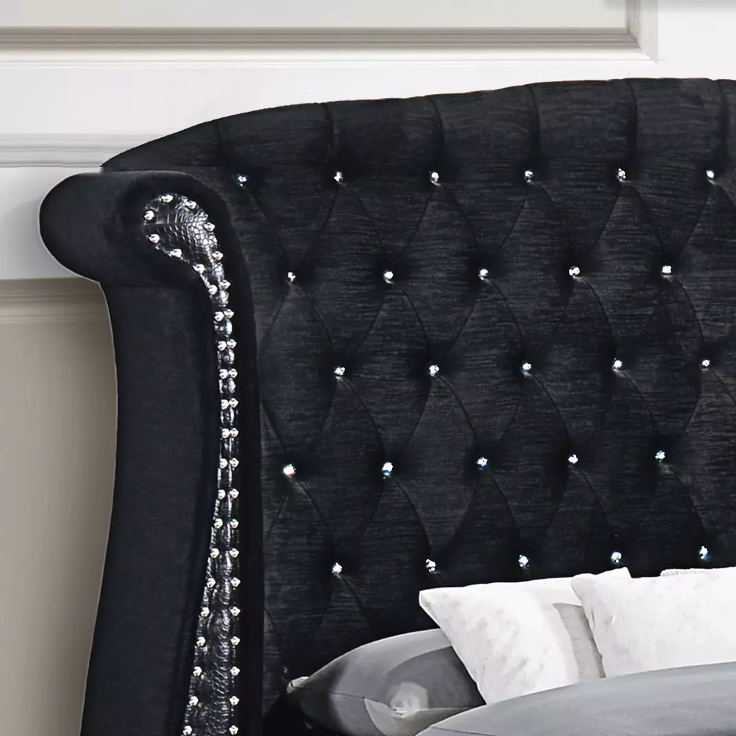Coaster 300643 Barzini Upholstered Platform Bed Frame Queen King Black Velvet
