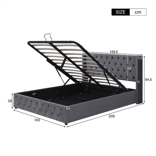 Polsterbett Samt Hydraulisch Doppelbett 140x200cm mit Stauraum und Lattenrost - Bild 2 von 12