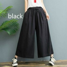 Women Wide Leg Cotton Linen Pants Trousers Casual Loose Oversized Retro New