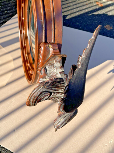 Antique 19th C American Federal Wood Eagle Nautical Convex Mirror - Picture 16 of 24