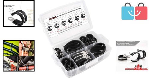46-Piece Stainless Steel Cable Clamp Kit with Rubber Insulation, Multiple Sizes - Picture 2 of 9