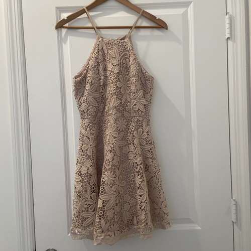 Lulus Love in the Air Nude Lace Skater Dress size small - Picture 3 of 8