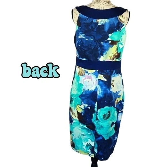 Vestido acuarela hasta la rodilla en azul verde azulado y negro multicolor, 14 Foto 3 de 4