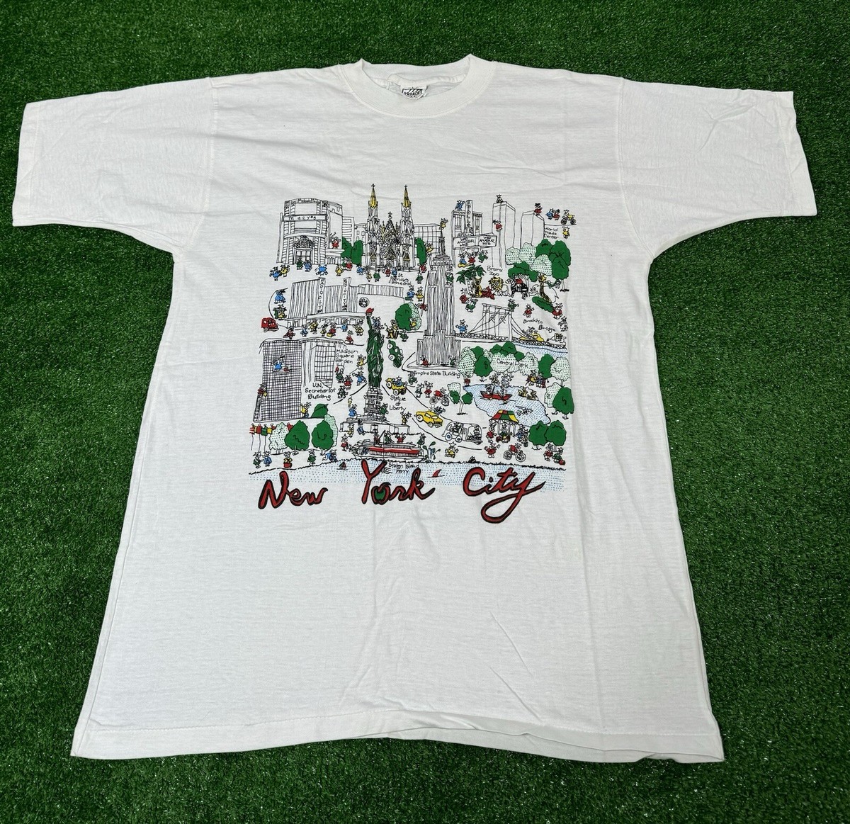 Vintage 80s 90s New York City Map Tourism Illustration Art T