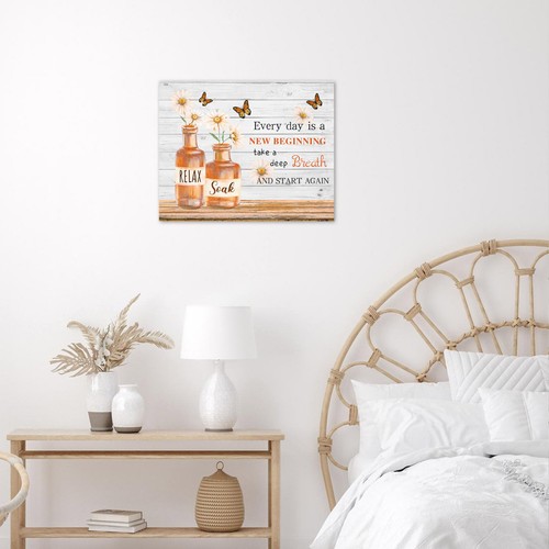 Inspirational Butterfly Orange Floral Abstract Wall Art for Bathroom Living Room - Bild 3 von 15