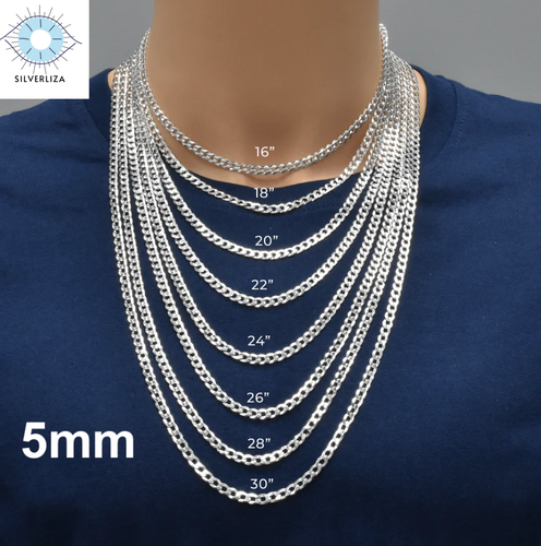 Pulsera/collar de cadena cubano de plata esterlina 925 sólida real para hombre y mujer todas las tallas - Imagen 6 de 51