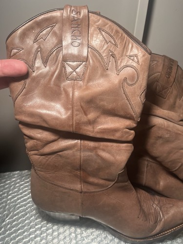 Vintage Sancho Leather Cowboy Boots Mid-Calf Western UK 6 EU39 Cowgirl Rodeo - Picture 2 of 17