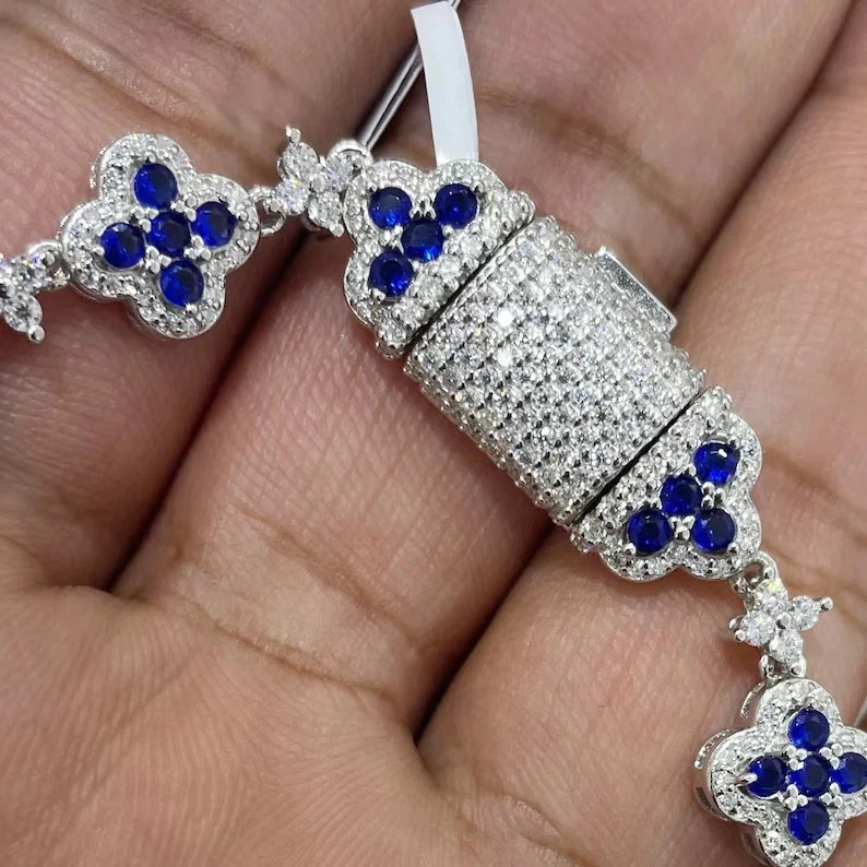 Brazalete tenis mujer zafiro simulado corte redondo 6 quilates chapado en oro blanco 14k Foto 4 de 4