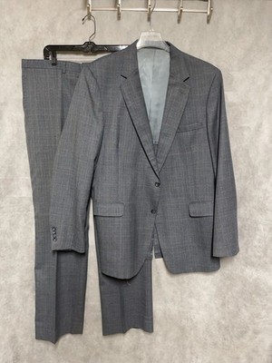 Botany 500 Suit Men 44XL Blue Beige Plaid Winter Flannel Wool 38X35 Pants Luxury