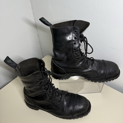 Getta Grip Vintage 90’s Black Leather Steel Toe Boots Size 9 Made In England - Picture 2 of 18