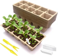 120 Cells Seed Starter Tray, 12 Pack Germination Peat Pots with 100 Labels, Plan