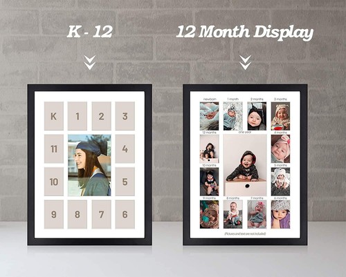 , 12x16 Black Wood Frame - 13 Opening White Mat - Collage Frame - Real Glass,... - Picture 2 of 7