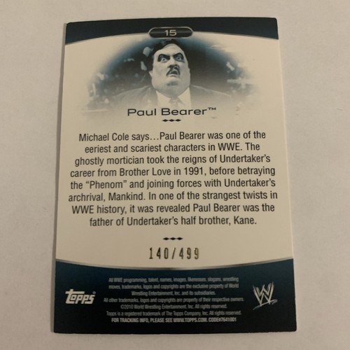 WWE Paul Bearer #15 2010 Topps Platinum Green Parallel Card /499 - Bild 2 von 2