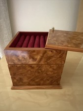 Luxurious VTG Mele 3 Tier Polished Jewelry Box Brown With Velvet Padding 6x6  
