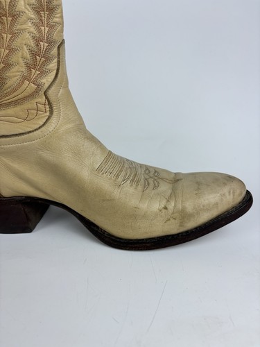 Larry Mahan Women Sz 7.5 D Cream Tall Cowgirl Western Boots USA Made Distressed - Picture 3 of 19