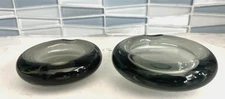2  Mid-Century Per Lutken Holmegaard Glass Ashtrays in Hellas Smoke Signed