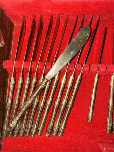 Cubiertos y estuche Supreme de bambú dorado vintage de acero inoxidable de 144 piezas Japón - Imagen 12 de 22