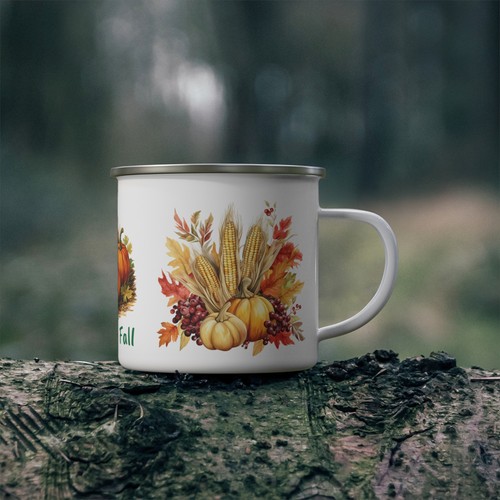 Pumpkin Enamel Camping Mug, Fall Campfire Coffee Cup, Autumn Outdoorsy Mug - 第 5/5 張圖片