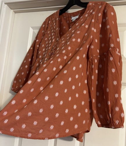 J. Jill Petite Boho Plissee bestickt Knopfleiste Gr. MP 3/4 Arm Bluse - Bild 5 von 15