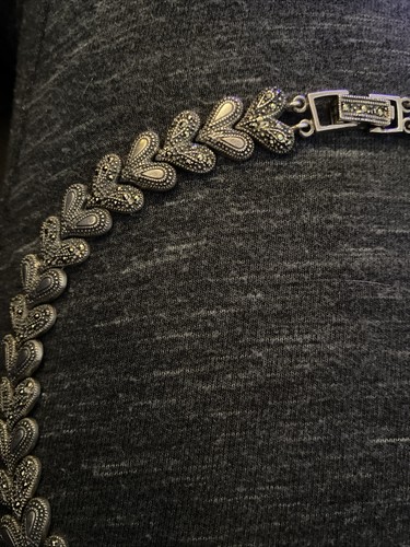 925 Sterlingsilber 17,5 Zoll Markasit Edelstein Herz Gliederkette, atemberaubend, gebraucht, in einwandfreiem Zustand - Bild 8 von 12