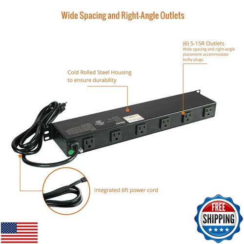 Tecmojo 1U Rackmount Network-Grade PDU Power Strip, 12 Wide-Spaced Right Angl - Afbeelding 5 van 5