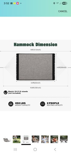 Patio Watcher 13 Fuß schnelltrocknende Olefin-Hängematte - Outdoor-Doppelhängematte mit Metall - Bild 2 von 7