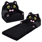 Kids Couch, 2-in-1 Soft Toddler Couch Fold Out with Blanket, Chair Black Kitty
