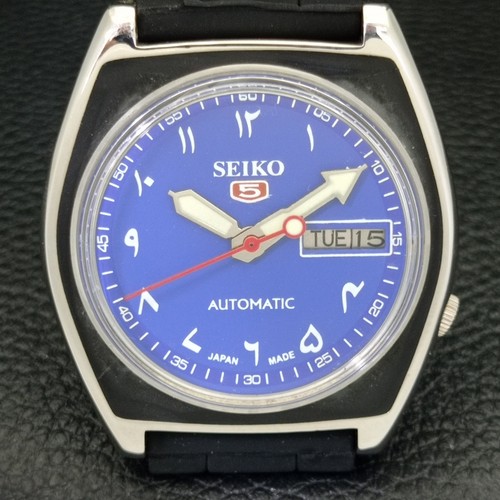 VINTAGE SEIKO 5 AUTOMATIK JAPAN HERREN ARABISCH BLAU FARBE ZIFFERBLATT UHR a434668-b - Bild 4 von 10