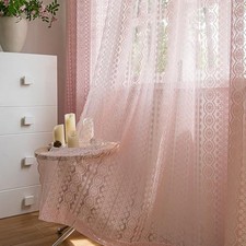 Pink Lace Curtains - Short Boho Cafe Curtains, Light Filtering Lace Kitchen