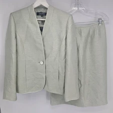 Womens Kasper Green 3 Piece Top Jacket And Skirt Combo Suit Size 6 Has Wear 